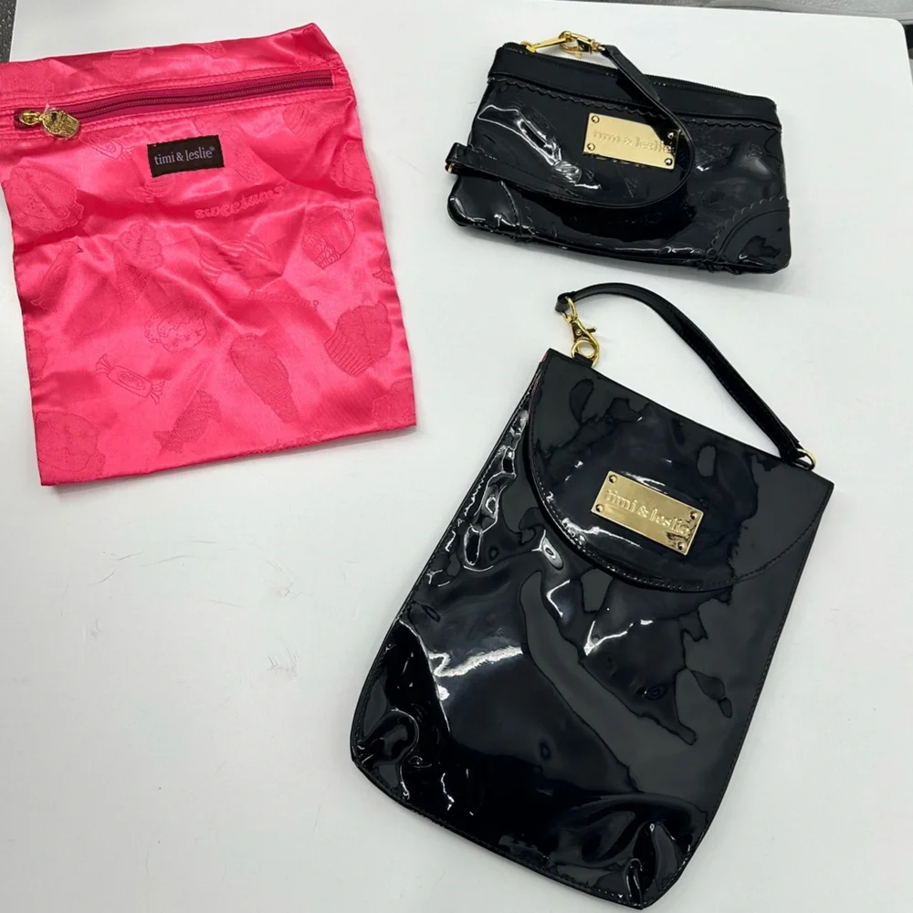 *Sweetums By Timi & Leslie Black Patent Leather Baby Diaper Bag | Bin D
